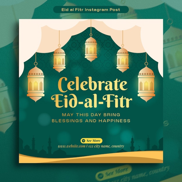 Eid Al Fitr Mubarak Decorative Social Media Banner Illustration Design Template