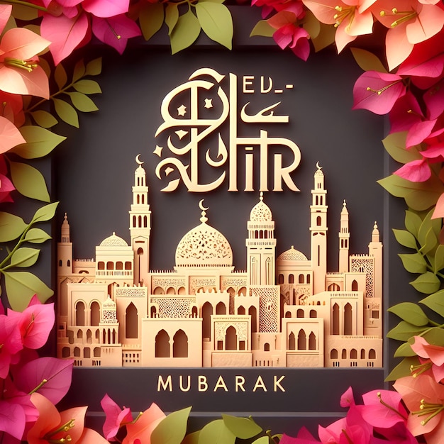 Vector eid al-fitr mubarak digitale kaart met een marokkaans thema