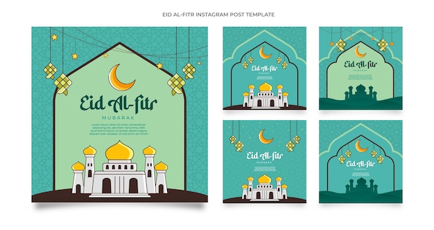 Vettore eid al fitr modello di feed instagram per social media