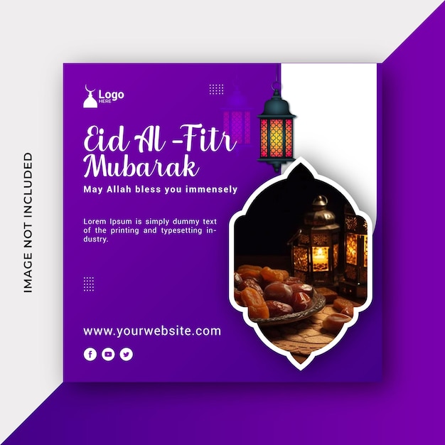 Vettore template di progettazione di post sui social media per l'eid al fitr