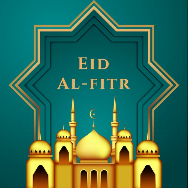 eid al fitr wenskaart met lampen en moskee