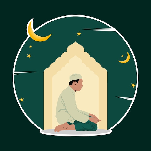 Eid Al-Fitri ムバラク ソーシャル メディア ポスターとバナー、イスラム教徒の人々 が祈るセット、ラマダン ポスター iftar