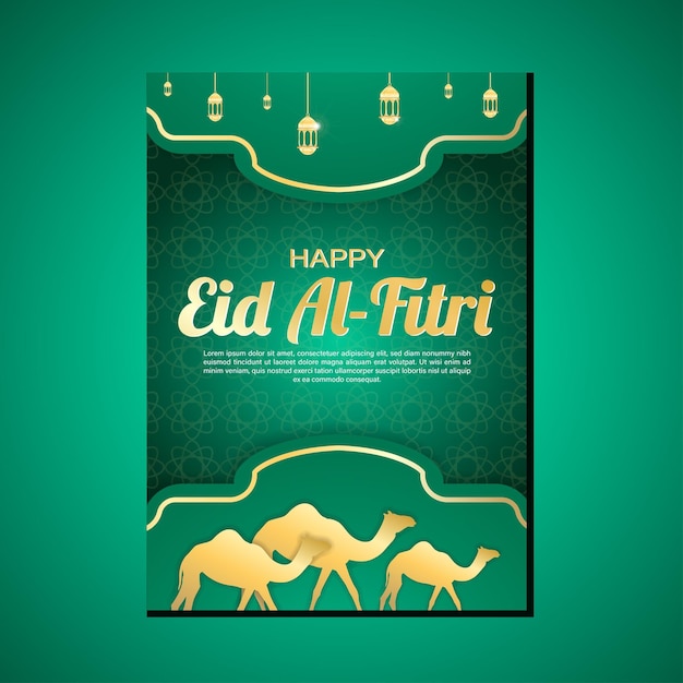 Eid Al-Fitri mubarak social media poster and banner, Moslem people set pray, ramadan poster iftar