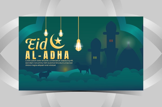 Eid aladha banner design template set horizontal web banner header Modern Dark green background h