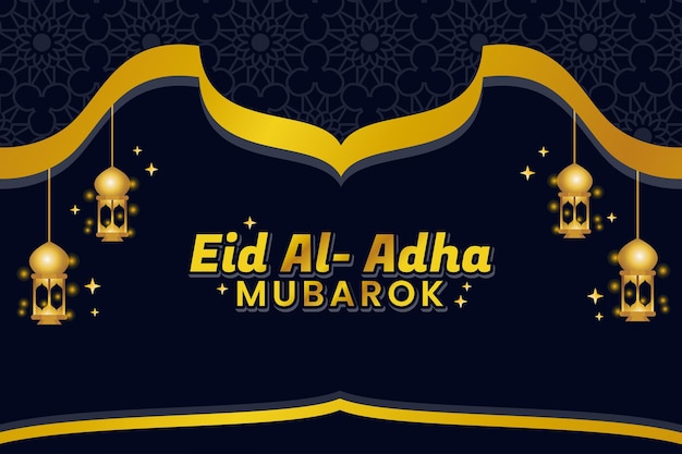 Eid alAdha banner vector design met creatieve islamitische marineblauwe achtergrond