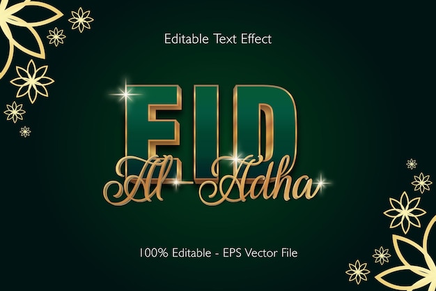 Eid Aladha 편집 가능한 텍스트 효과 3d 엠보싱 그라디언트 스타일 디자인