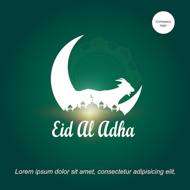 Eid alAdha met illustraties van moskeeën, maangeiten als symbool