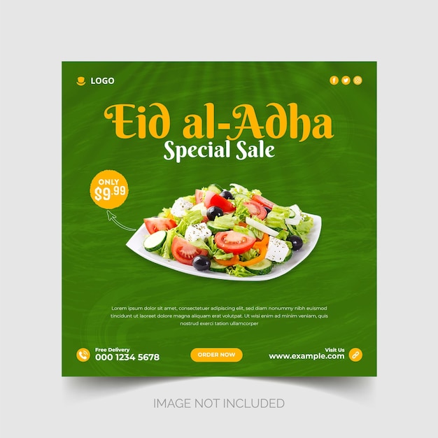 Eid alAdha moslim festival eten menu speciale verkoop social media post bannersjabloon