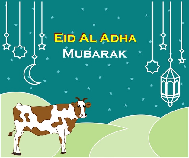 Eid AlAdha Mubarak 배경 암소와 함께 행복한 AlAdha 그림