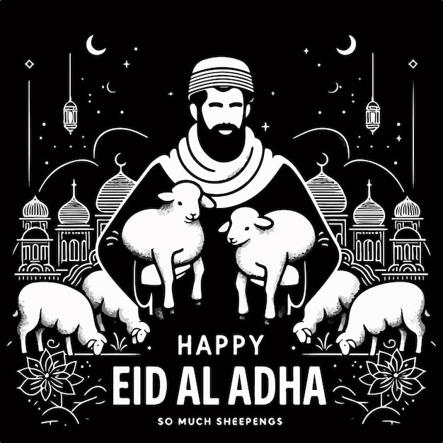 Vector eid aladha mubarak background template illustration poster social media post character concept