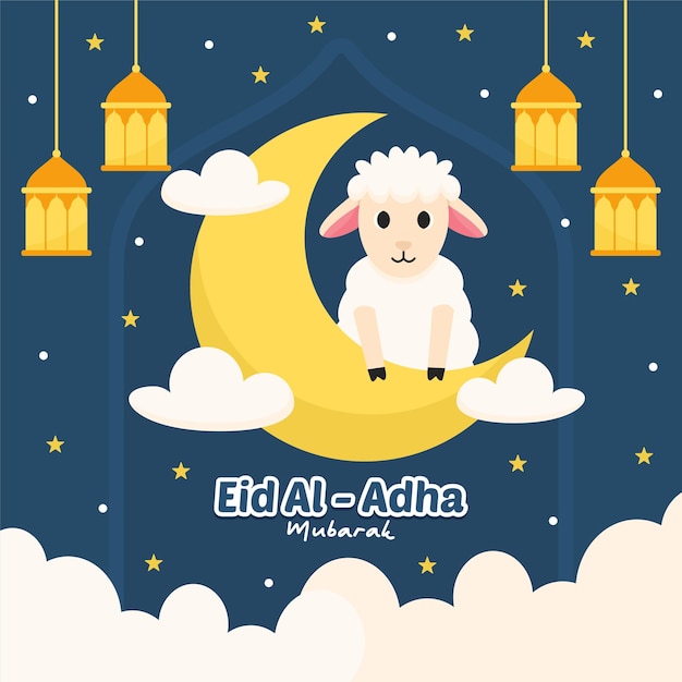 Eid alAdha Mubarak Illustratie met schapen en halve maan