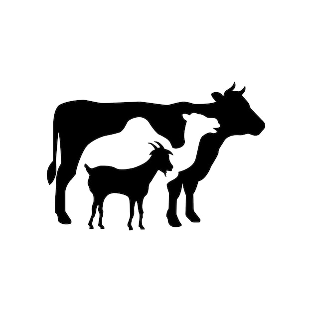 Eid alAdha Silhouette Cows Goats Sheep Camels Editable black and white