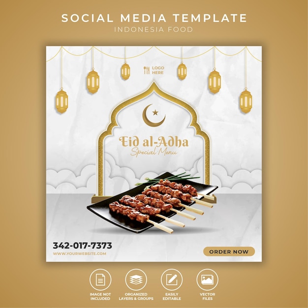 Eid alAdha speciaal eten menu sociale media sjabloon gratis vector