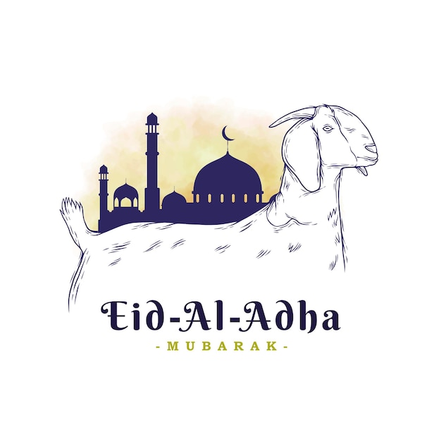 Vector eid aladha with the concept of a mosque and goat line art