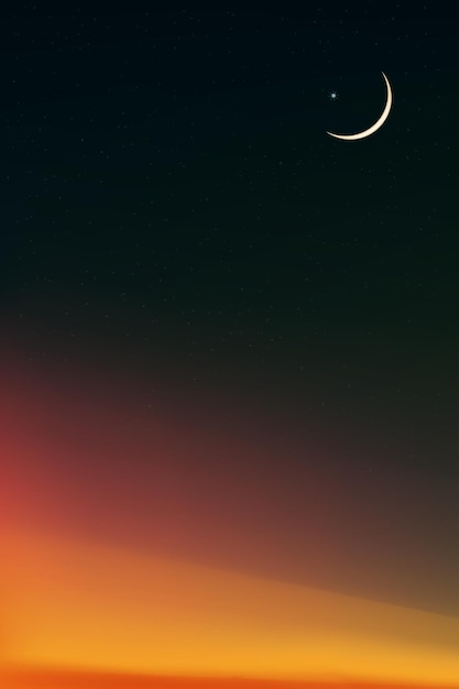 Vector eid alfitr background with night sky with crescent moon and starvertical dramatic dusk sky in dark greenorange skyvector religions symbolic of islamicmuslim for ramadan kareem eid mubarak