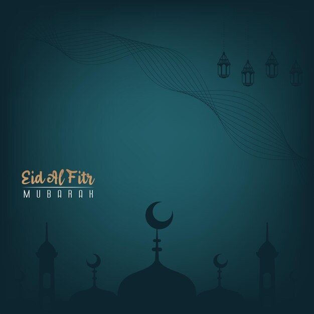 Vector eid alfitr greeting design template for social media posts with a blue and gold theme