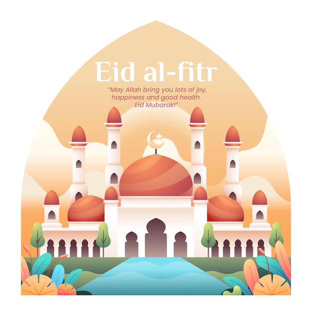 손으로 그린 스타일의 Eid Alfitr 모스크 Ilustration