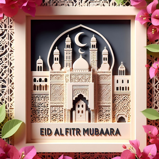 Vector eid alfitr mubarak digital card with a moroccan theme