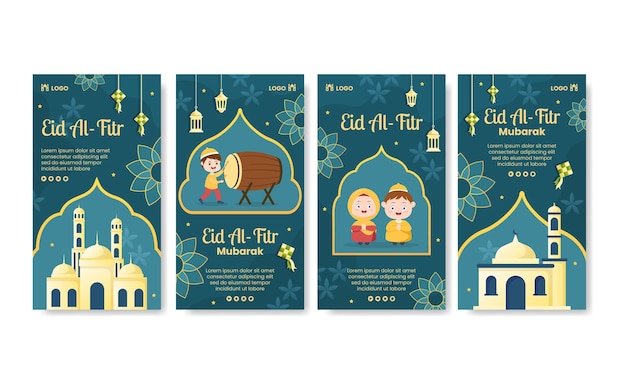 Eid alfitr mubarak ig story template illustrazione modificabile di sfondo quadrato per i social media