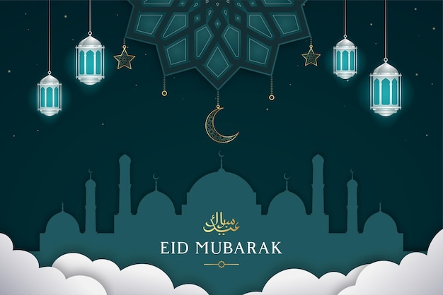 Vector eid alfitr mubarak luxury golden background