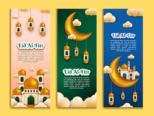 Eid alfitr verticale banner met 3D-afbeelding