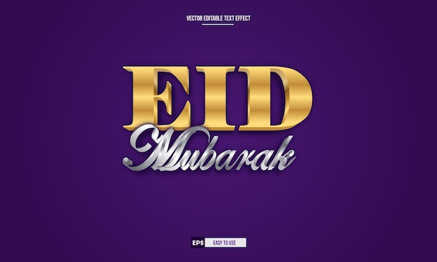 Eid Mubarak 3d bewerkbare teksteffect premium vector