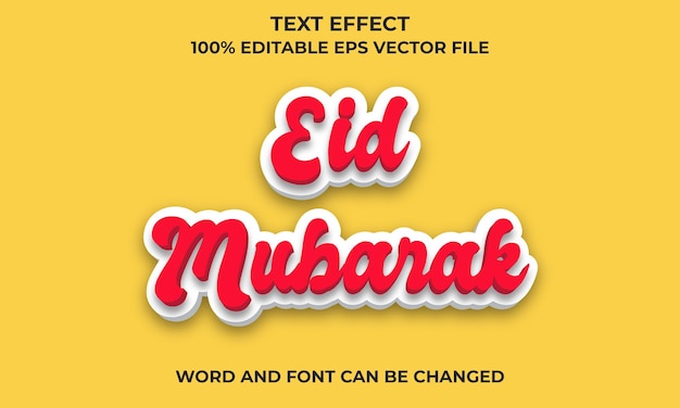 Vector eid mubarak 3d-teksteffectstijl bewerkbaar 3d-teksteffect met eid mubarak-tekstconcept