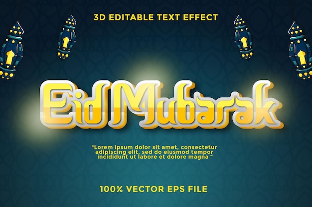 Eid Mubarak 3D vector bewerkbaar teksteffect