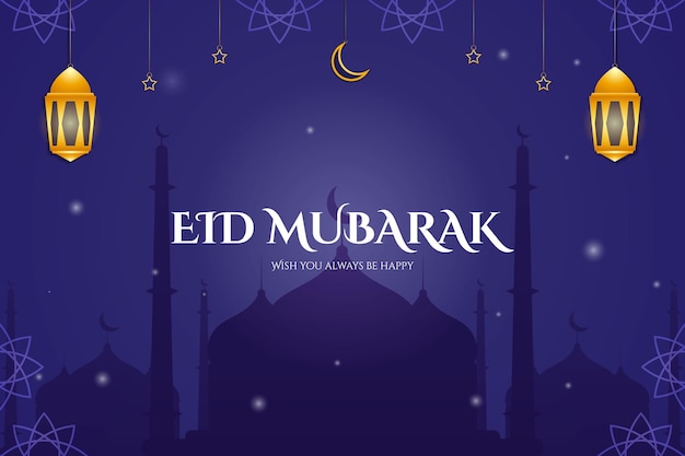 Eid mubarak-achtergrondontwerp met moskee en ornamentstermaan