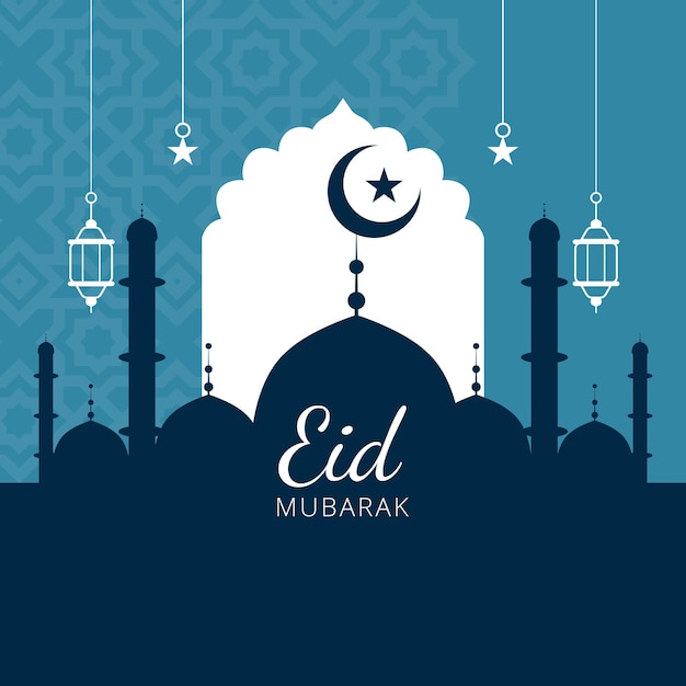 eid mubarak attractive design with mosque mihrab lantern star moon and Islamic background