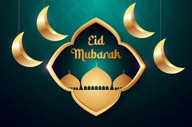 Premium Vector | Eid mubarak background simple the moon with ornament ...