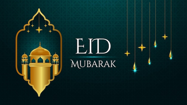 Eid mubarak background with 3d mosque and islamic elements