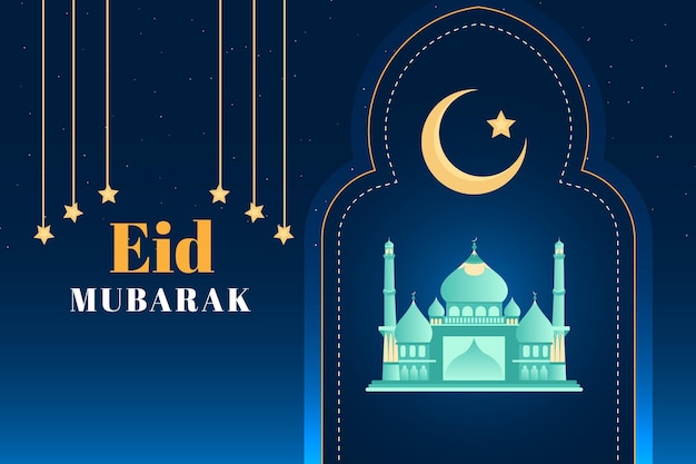 Eid mubarak background with beautiful moon and mosque