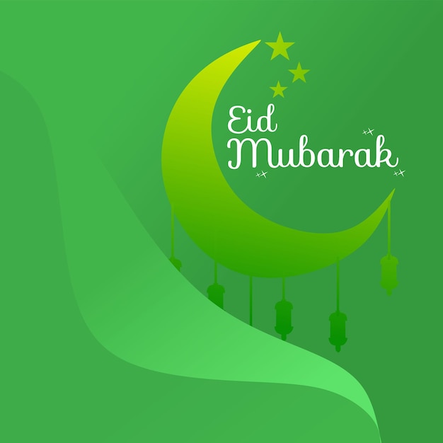 Vettore sfondo eid mubarak con design di colore verde e ornamento a lanterna