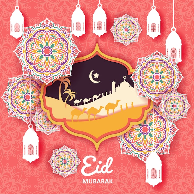 Vector eid mubarak background with mandala ornament