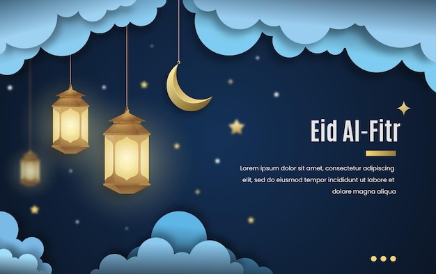 Eid Mubarak banner met papier gesneden stijl