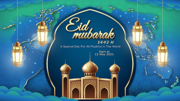 Eid mubarak banner with map