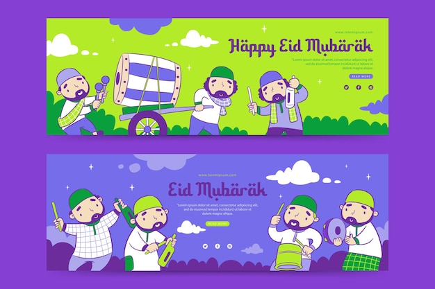 라마단 말에 Takbir 여행 축하와 함께 Eid 무바라크 배너