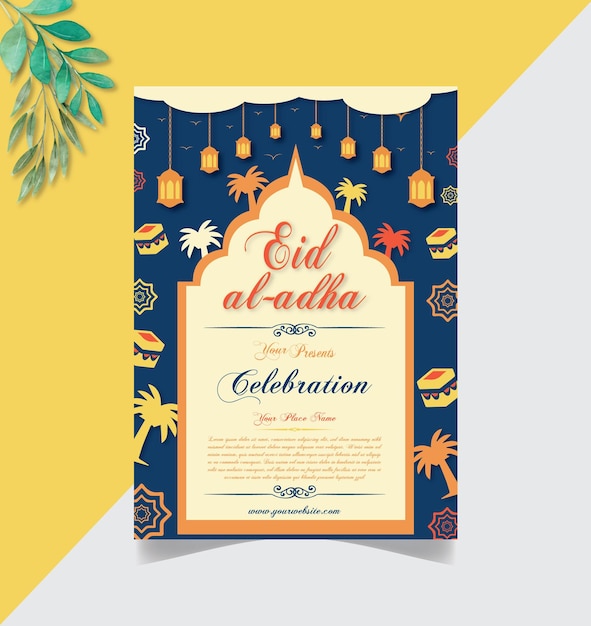 Eid mubarak-belettering passeren islamitisch eid-festival nieuwe groet eenvoudige flyer-sjabloonontwerp