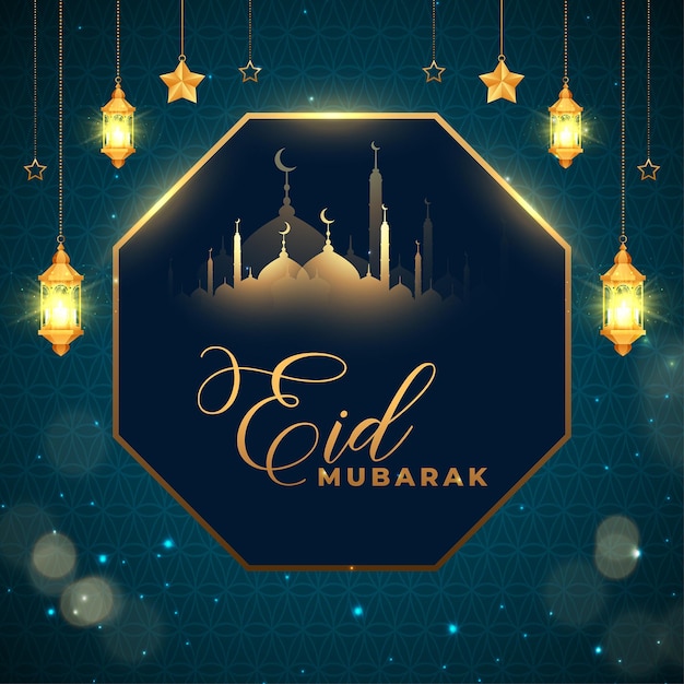 Eid mubarak blue luxury islamic background with decorative ornament pattern and editable text