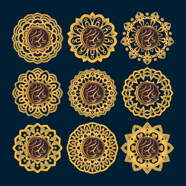 Eid Mubarak calligraphy with golden style and mandala ornament