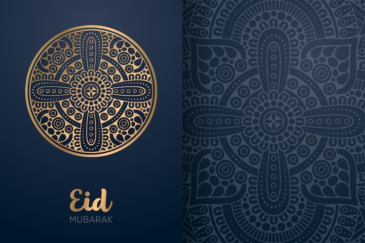 Vector eid mubarak card with mandala ornament.
