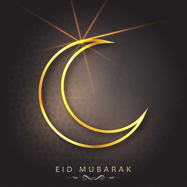 Eid Mubarak Celebration Concept With Golden Shiny Crescent Moon On Black Islamic Pattern Background