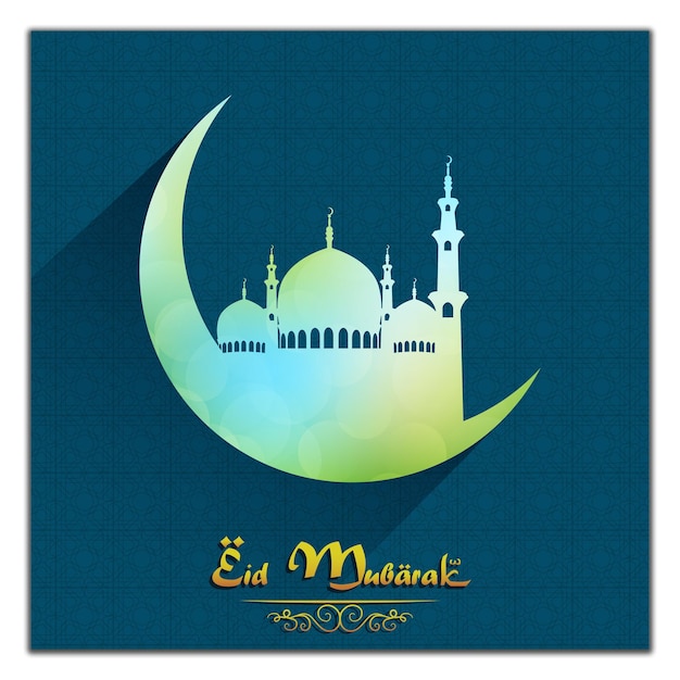 Eid Mubarak Celebration with Mosque and Crescent Moon