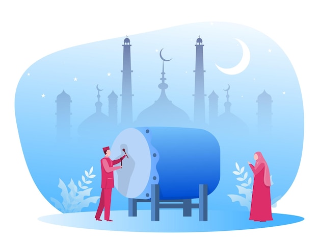 Eid mubarak day con i musulmani sull'illustrazione di ramadan kareem