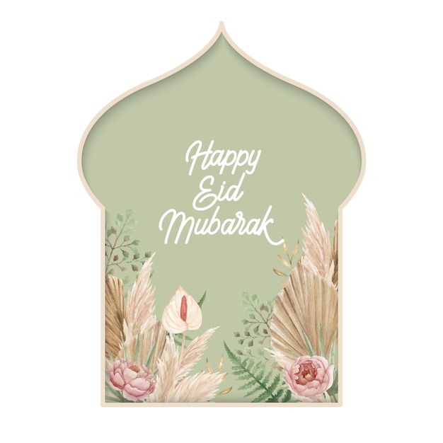 Vector eid mubarak design template with boho dry floral arrangement