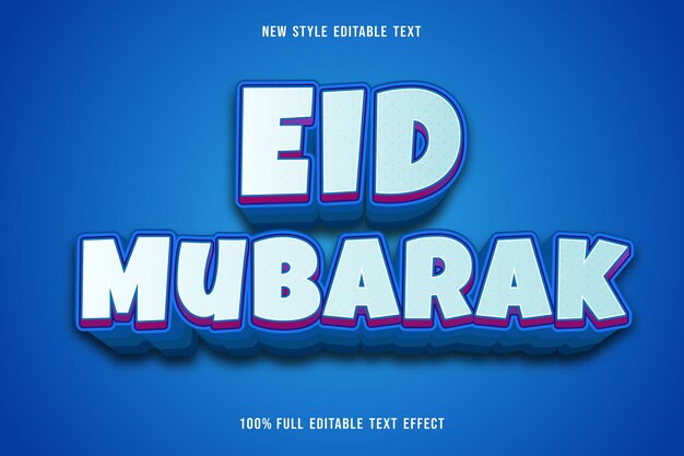 Eid mubarak editable text effect color blue and purple