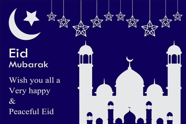 Eid mubarak eid alfitr and ramadan vector illustrations of a holiday an evening mosque with a cr