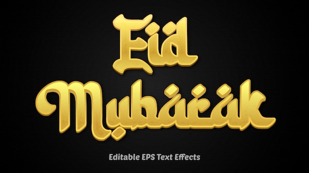 Vettore eid mubarak eid ul fitr 3d effetto testo design in golden social media post poster banner saluto