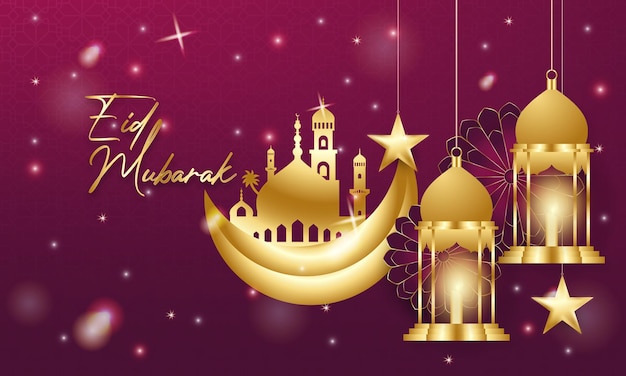 Eid mubarak elegante sfondo ornamentale di lusso con motivo islamico e lanterne decorative